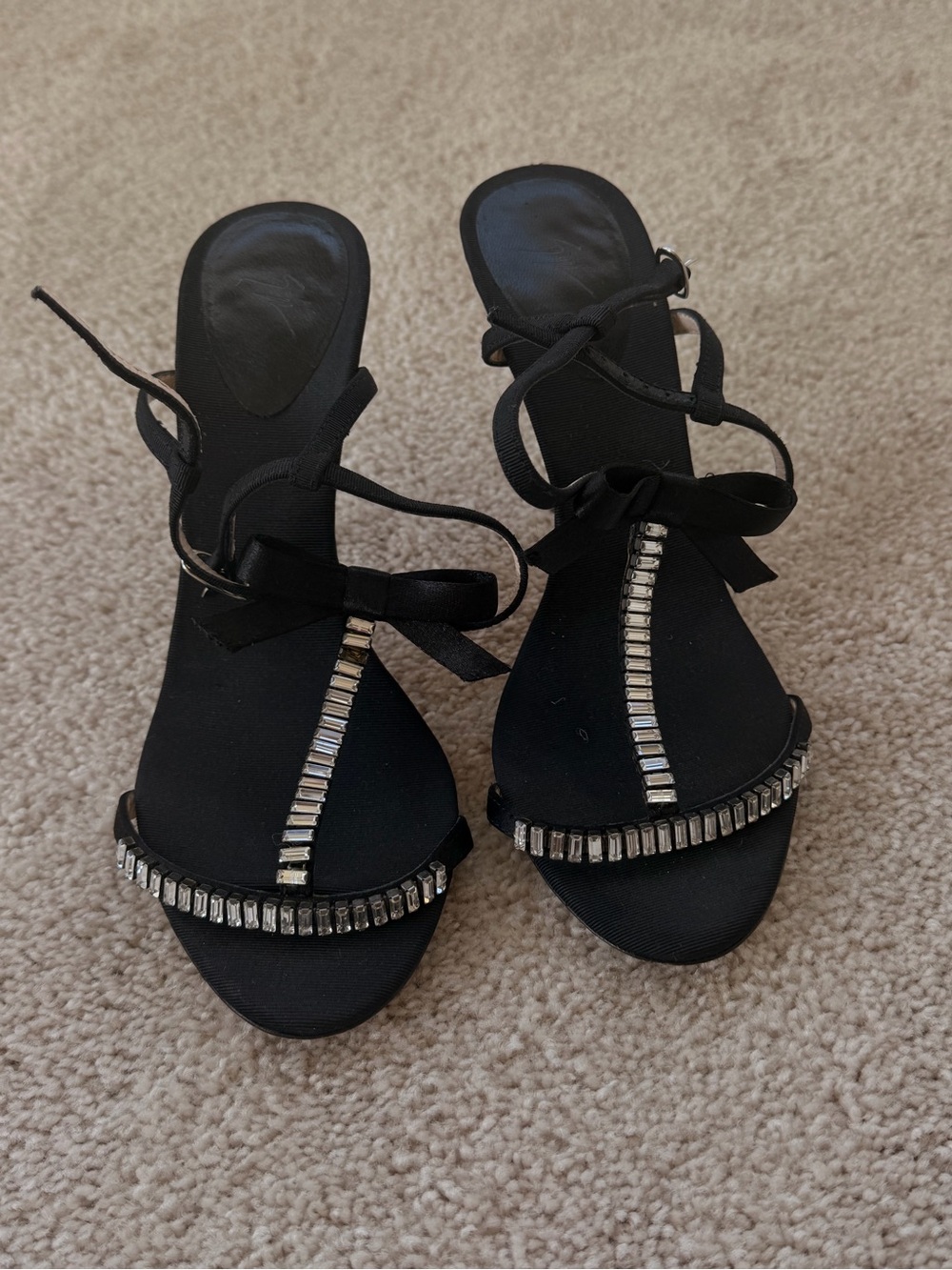 Vero Cuoio Black Strappy Heels with Rhinestone Accents Giuseppe Zanotti